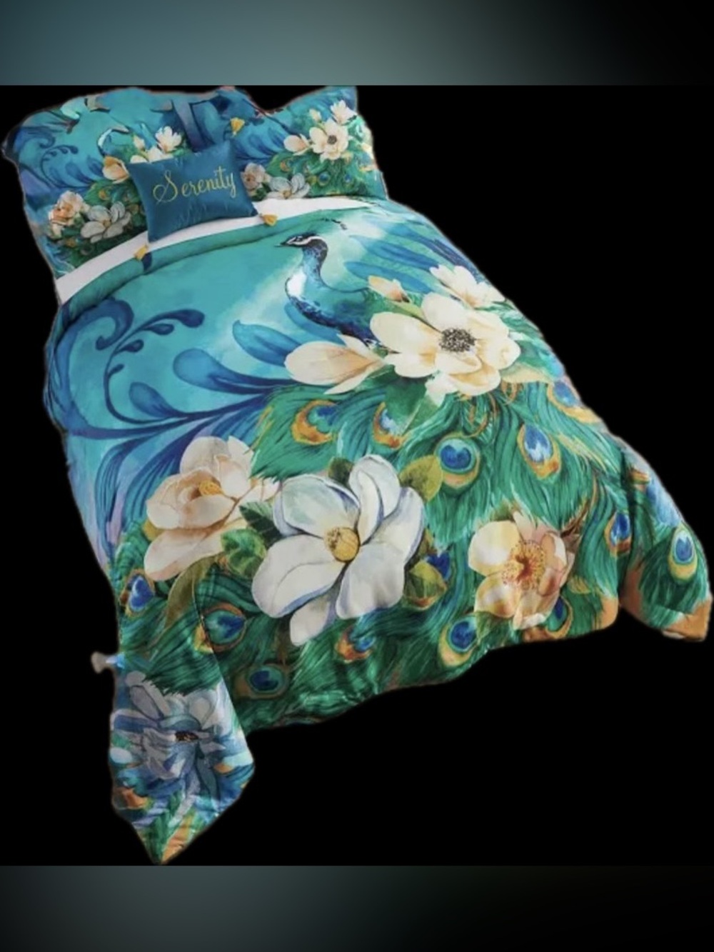 Serenity Peacock Floral Comforter Set in Teal and Green